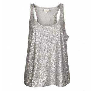 Vintage ECI New York Sequin Tank Top Silver Metallic Bling Y2K Party Girl Size L